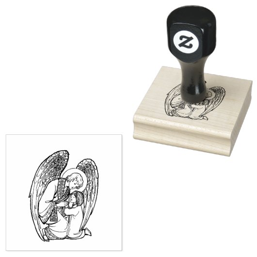 Religieuze Guardian Angel met kind Rubberstempel (Gestempeld)