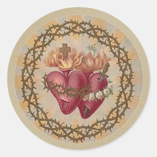 Religieuze  harten van Jezus Maagd Mary Cla Ronde Sticker (Voorkant)