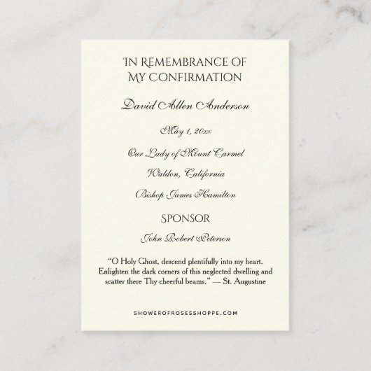 Religieuze heiligdommen Bevestiging Gold Heilige K Informatiekaartje (Achterkant)
