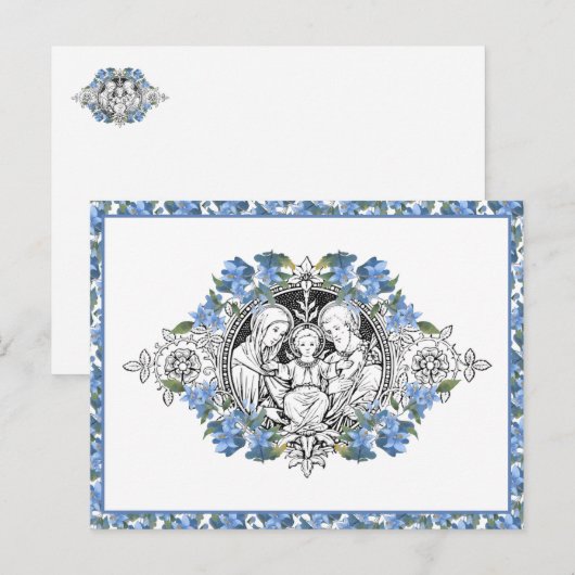 Religieuze Heilige Familie Elegante Blauwe Bloem D Briefkaart (Voorkant / Achterkant)