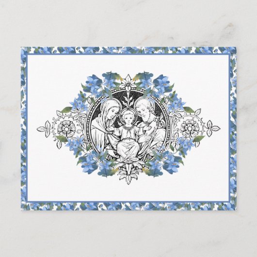 Religieuze Heilige Familie Elegante Blauwe Bloem D Briefkaart (Voorkant)