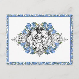 Religieuze Heilige Familie Elegante Blauwe Bloemig Briefkaart