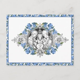Religieuze Heilige Familie Elegante Blauwe Bloemig Briefkaart