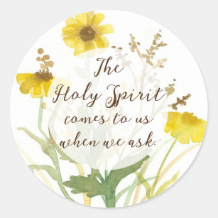 Religieuze Heilige Geest komt naar ons gele bloeme Ronde Sticker