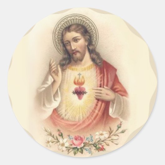 Religieuze Heilige Hart Jesus Floral  Ronde Sticker (Voorkant)
