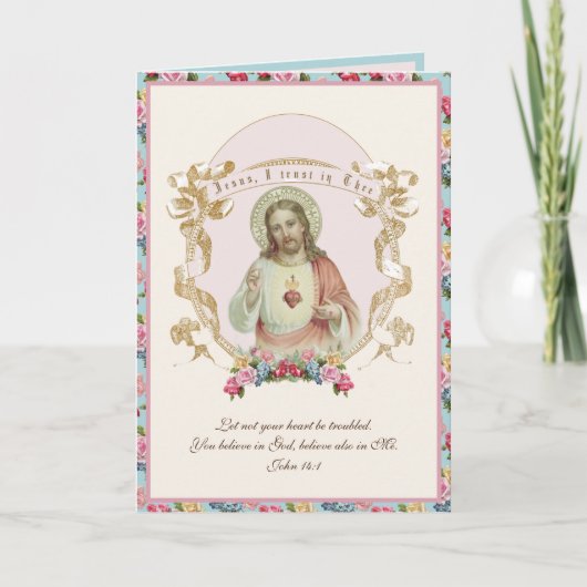 Religieuze Heilige Hart Jesus Prayer  Floral Kaart (Voorkant)