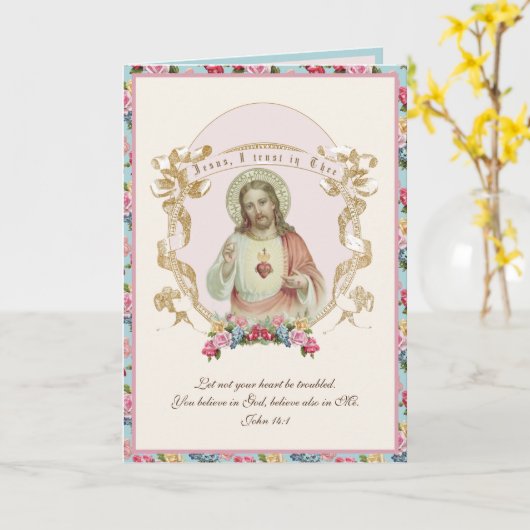 Religieuze Heilige Hart Jesus Prayer  Floral Kaart (Gele Bloem)