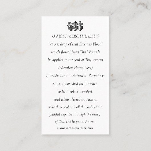 Religieuze heilige hartgebed voor gedepareerde sol plaatskaartje (Achterkant)