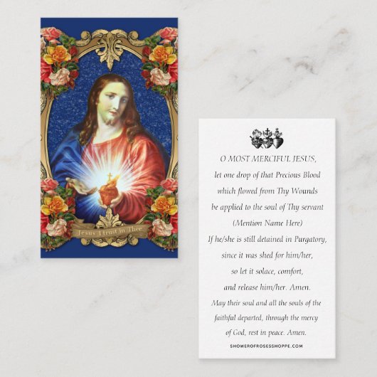 Religieuze heilige hartgebed voor gedepareerde sol plaatskaartje (Voorkant / Achterkant)