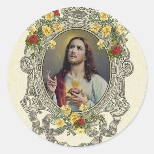 Religieuze heilige Jezus  Rozen Ronde Sticker (Voorkant)