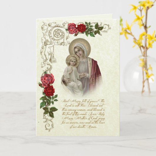 Religieuze Heilige Maagd Maria Jezus Gegroet zijt Kaart (Gele Bloem)