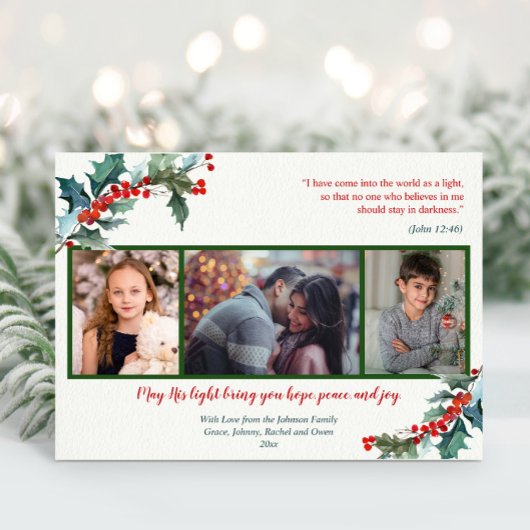 Religieuze holly berries waterverf kerstkaart