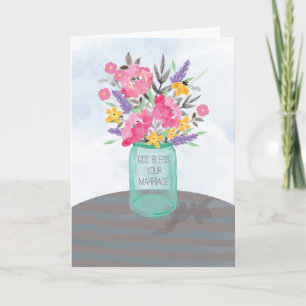 Religieuze huwelijkszegeningen potvaas met bloemen kaart