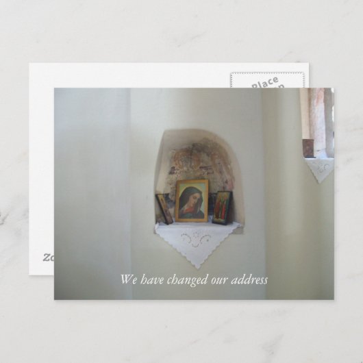 Religieuze iconen We hebben ons adres gewijzigd Aankondigingskaart (Voorkant / Achterkant)