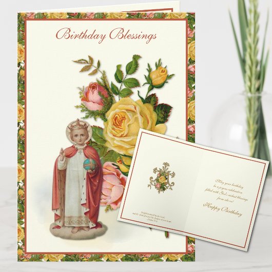 Religieuze Jezus Baby Prague Red Yellow Roses Kaart