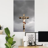 Religieuze Jezus Christus kruisbeeld sculptuur Poster (Thuiskantoor)