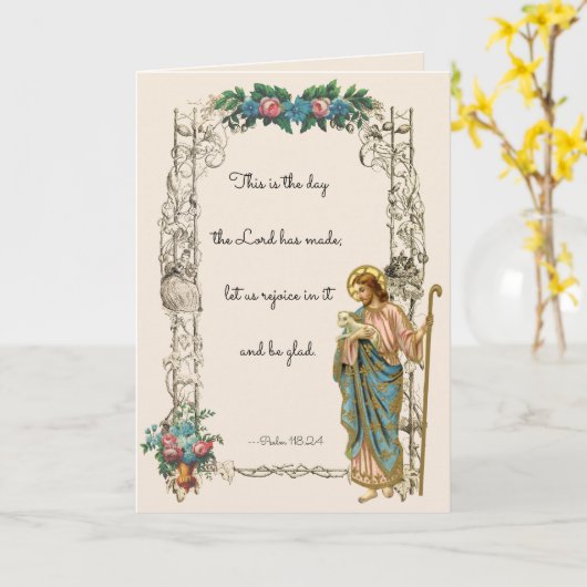 Religieuze Jezus Goede Herder Schrift Bloemen Kaart (Gele Bloem)