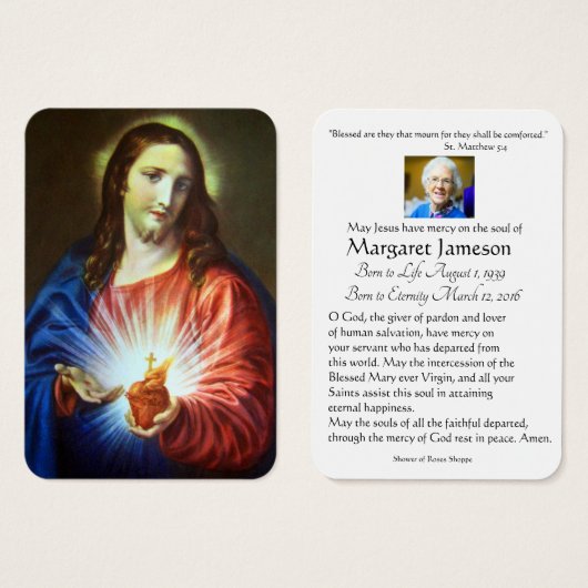 Religieuze Jezus Heart Funeral Memorial Prayer Hei Visitekaartje (Voorkant /achterkant)