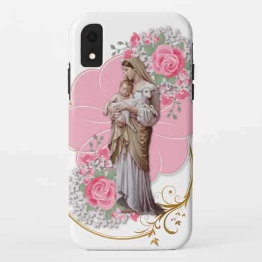 Religieuze Jezus Maagd Maria Roze Rozen Case-Mate iPhone Case (Achterkant)