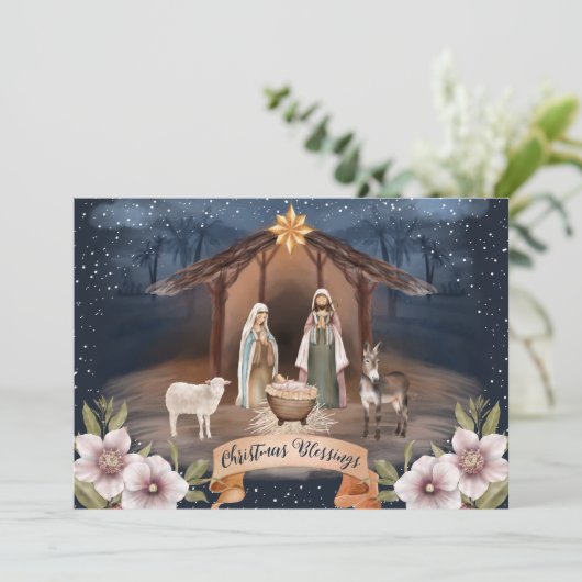 Religieuze Jezus Nativiteit Scene Kerstmis Kaarten (Staand voorkant)