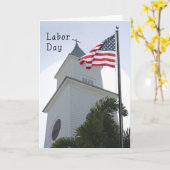 Religieuze Kaart op de Dag van de Arbeid met kerk  (Gele Bloem)