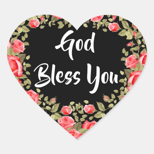 Religieuze katholieke bloemenkalligrafie rode roze hart sticker (Voorkant)