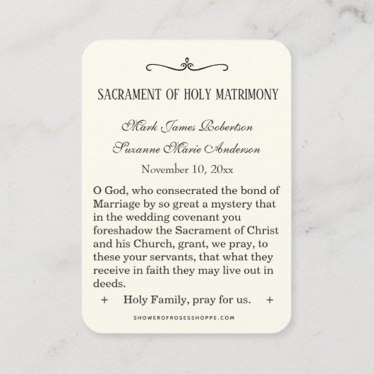 Religieuze katholieke bruiloft voor de Heilige Kaa Visitekaartje (Achterkant)