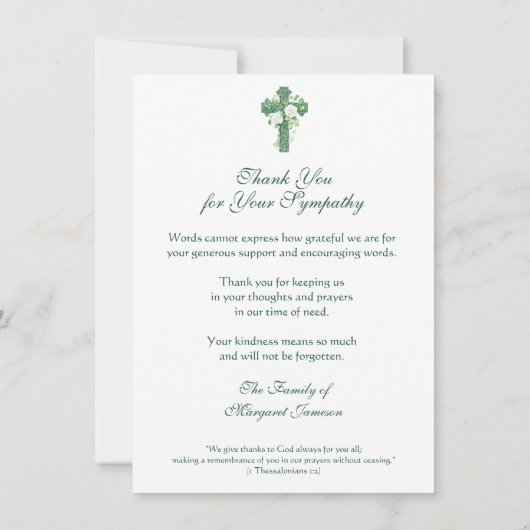 Religieuze katholieke Ierse Keltische Kruiscondole Bedankkaart (Achterkant)