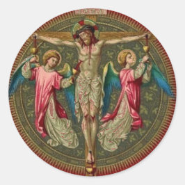 Religieuze katholieke Jezus kruisiging engelen Ronde Sticker