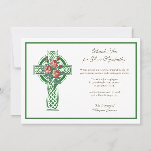 Religieuze katholieke Keltische Kruis Rozen condol Bedankkaart (Voorkant)