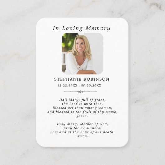Religieuze Katholieke Maagd Maria Begrafenisgebed Visitekaartje (Voorkant)