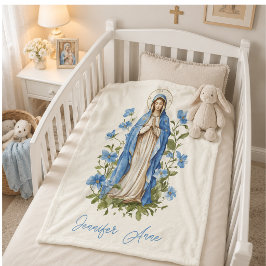 Religieuze Katholieke Maagd Maria Blauwe Bloemen Fleece Deken