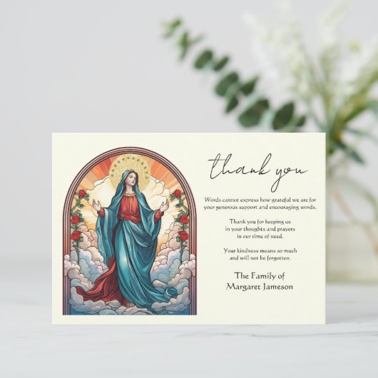 Religieuze katholieke Maagd Mary condoleances Bedankkaart (Staand voorkant)