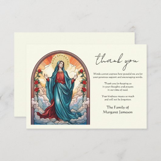 Religieuze katholieke Maagd Mary condoleances Bedankkaart (Voorkant / Achterkant)
