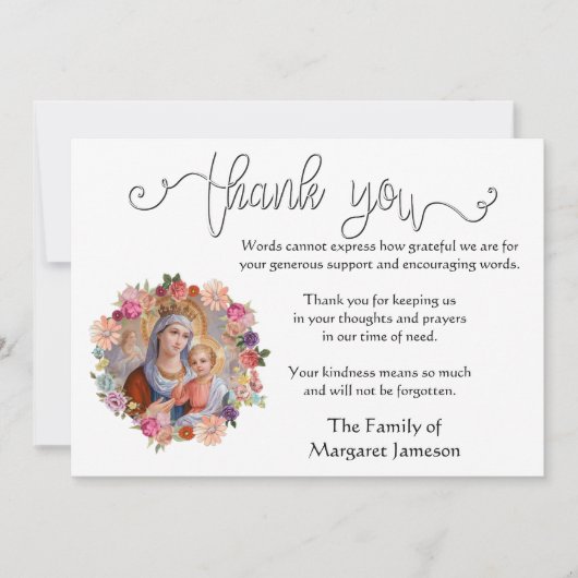 Religieuze katholieke Maagd Mary condoleances Bedankkaart (Voorkant)