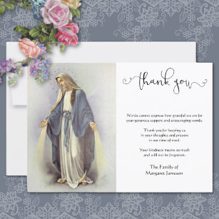 Religieuze katholieke Maagd Mary condoleances Bedankkaart