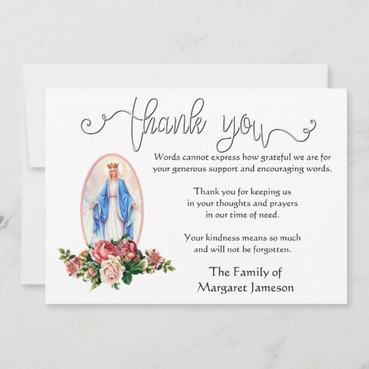 Religieuze katholieke Maagd Mary condoleances Bedankkaart (Voorkant)