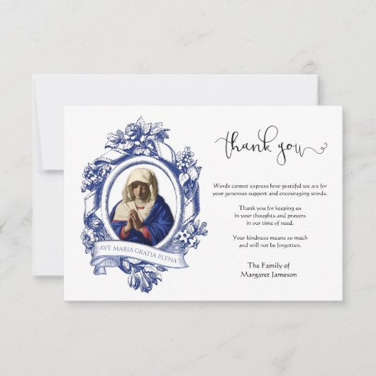 Religieuze katholieke Maagd Mary condoleances Bedankkaart (Voorkant)