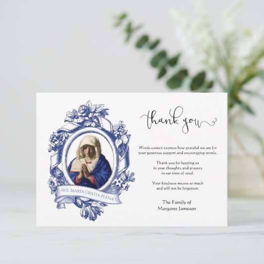 Religieuze katholieke Maagd Mary condoleances Bedankkaart (Staand voorkant)