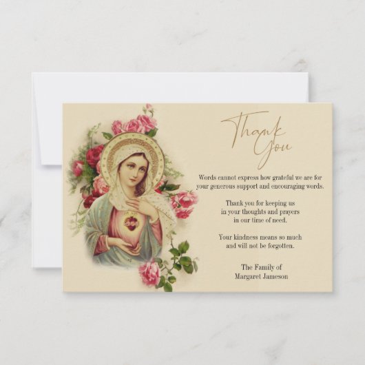 Religieuze katholieke Maagd Mary condoleances Bedankkaart (Voorkant)