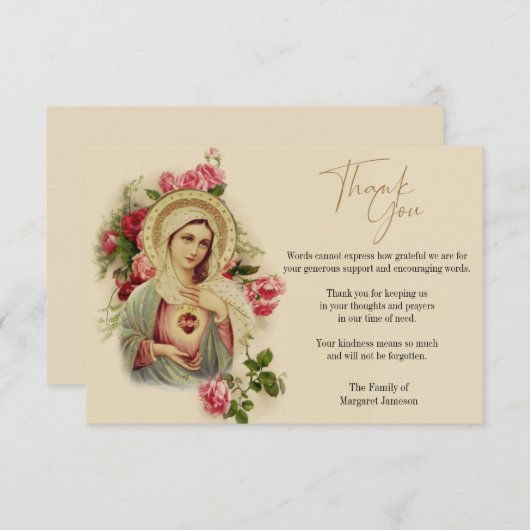 Religieuze katholieke Maagd Mary condoleances Bedankkaart (Voorkant / Achterkant)