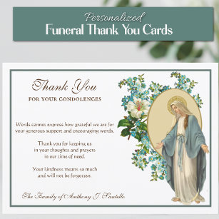 Religieuze katholieke Maagd Mary Floral condoleanc Bedankkaart