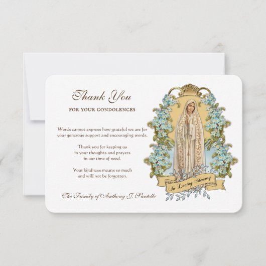 Religieuze katholieke maagd Mary Floral condolence Bedankkaart (Voorkant)