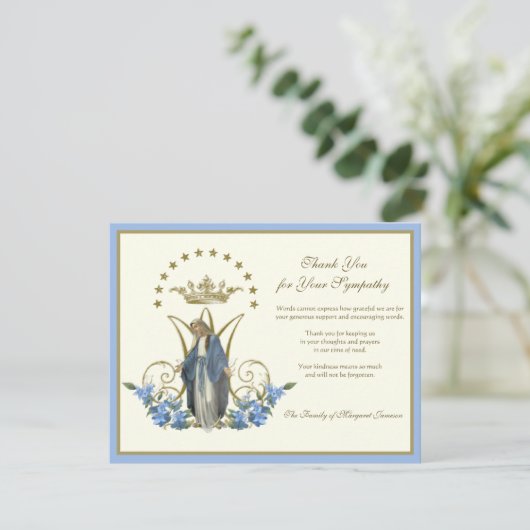 Religieuze katholieke Maagd Mary Floral Elegant Bedankkaart (Staand voorkant)