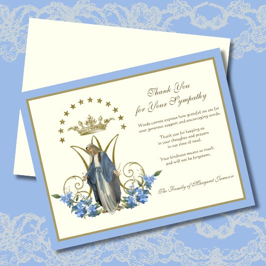 Religieuze katholieke Maagd Mary Floral Elegant Bedankkaart
