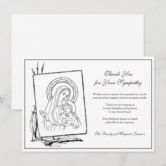 Religieuze katholieke maagd Mary Jesus condoleent Bedankkaart (Voorkant / Achterkant)