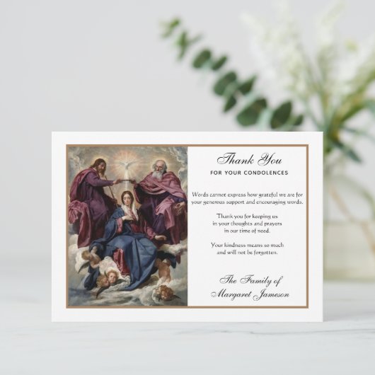 Religieuze katholieke maagd Mary Jesus condoleent  Bedankkaart (Staand voorkant)