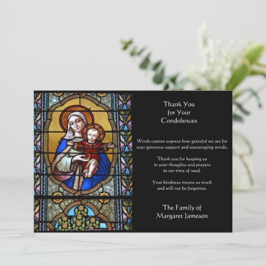 Religieuze katholieke maagd Mary Jesus condoleent Bedankkaart (Staand voorkant)