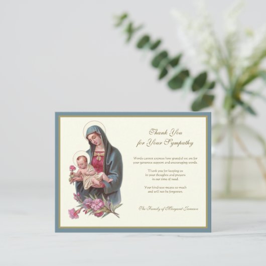 Religieuze katholieke Maagd Mary Jesus Floral Bedankkaart (Staand voorkant)
