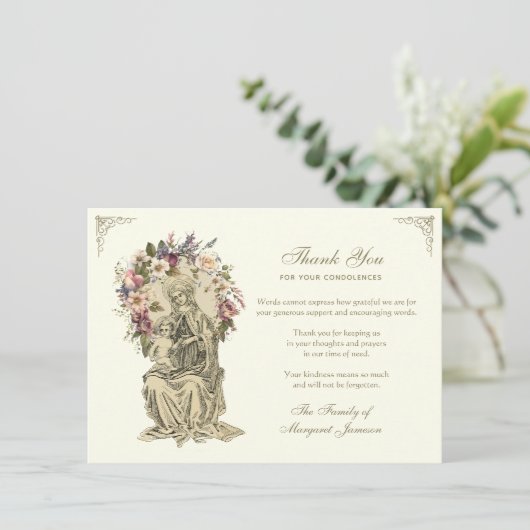 Religieuze Katholieke Maria Jezus Condoleance Bedankkaart (Staand voorkant)